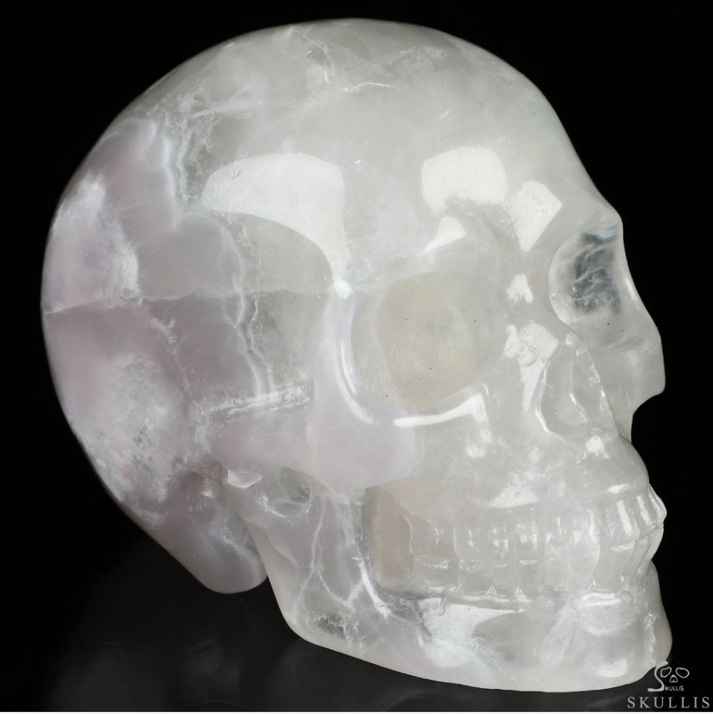 3.4" Fluorite Hand Carved Crystal Skull, 3.4"x2.2"x2.7", 1.2lbs, 525g, NEW!